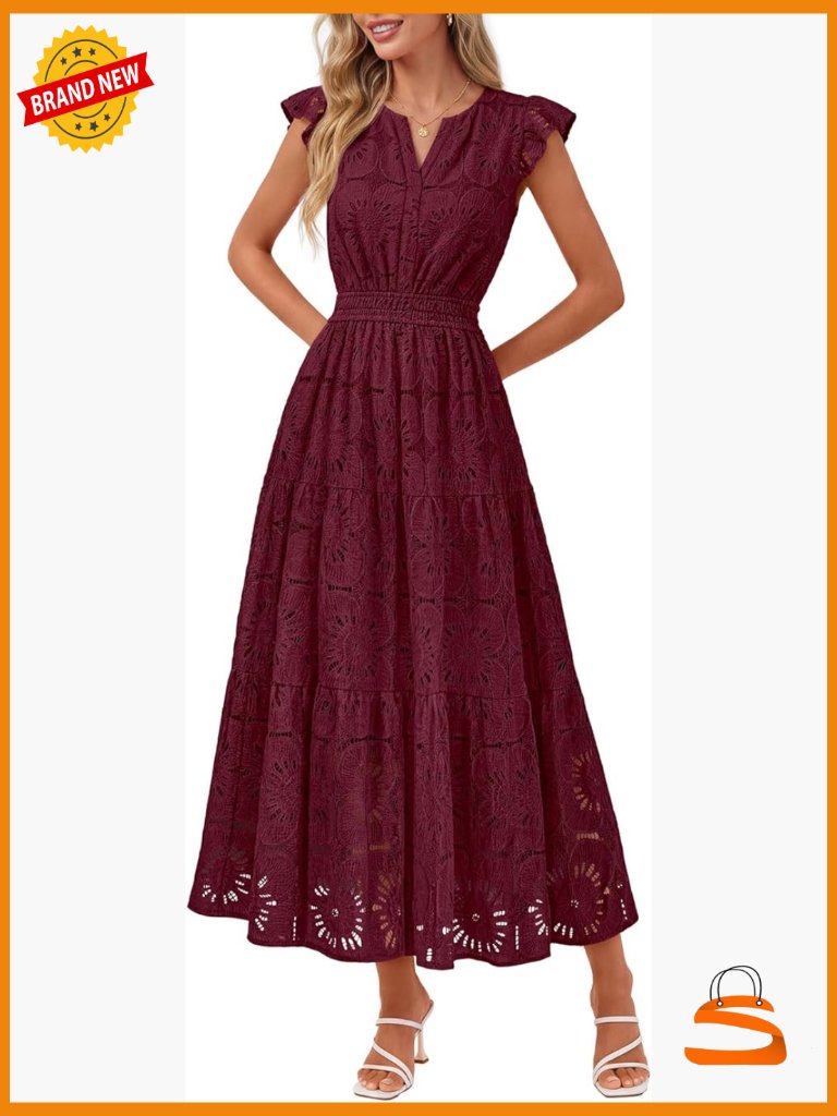 Boho Flutter Sleeve Tiered Maxi Dress With Pockets Women
